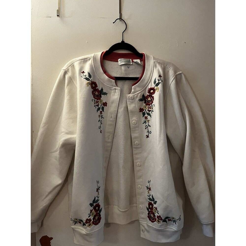 Vintage Shenanigans Floral Embroidered Fleece Button-Up Cardigan